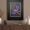 Original Dragonfly Painting, Mixed Media, presented in Black Mount. Unique OOAK Art from Cornwall